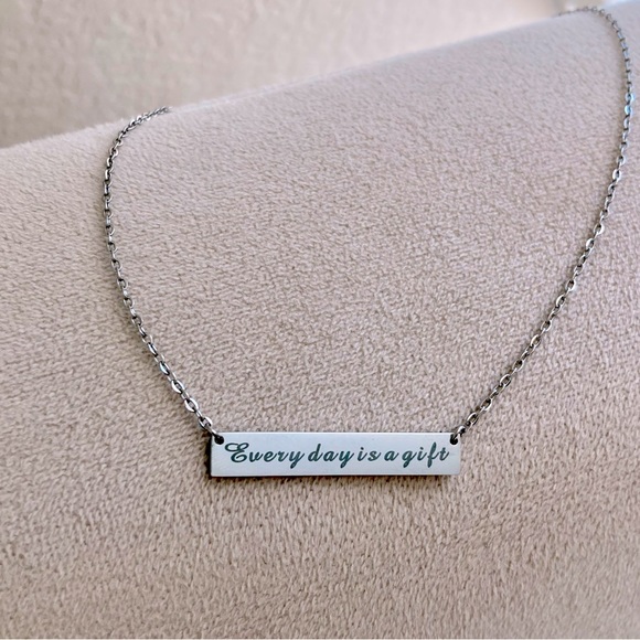 NEW Silver Bar Necklace Stainless Steel Reversible Every day is a gift, with you - Picture 4 of 6
